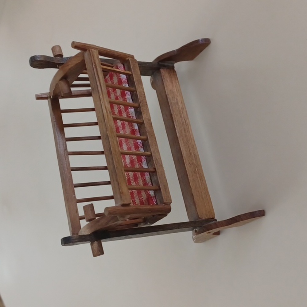 Vintage Dollhouse Wooden Rocking Cradle
